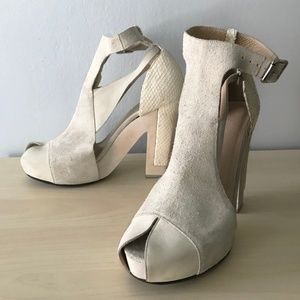 3.1 Phillip Lim Wood Platform shoes in beige suede